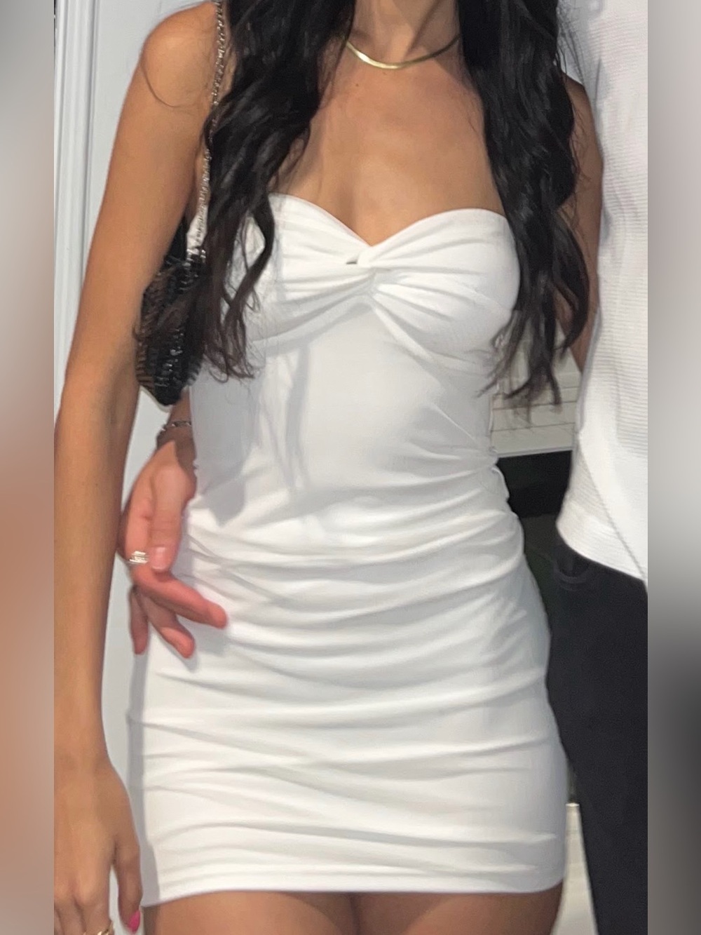 Strapless Twist-Front White Bodycon Dress